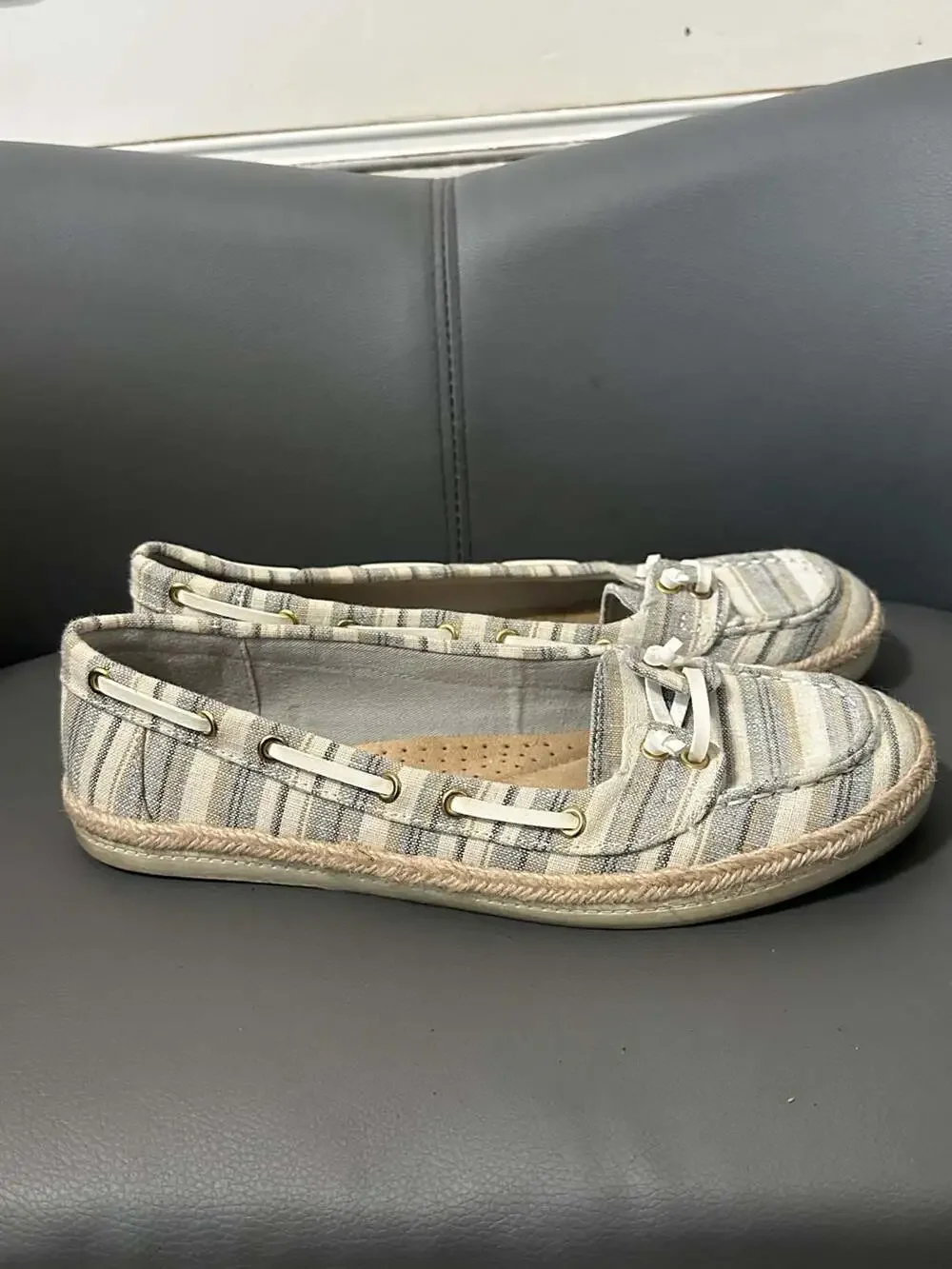 St. John's Bay Flex Form Striped Espadrille Boat Shoes Slip On Size 9